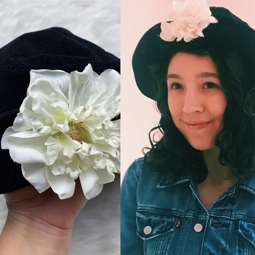 Vintage 90s Blossom Hat Black Velvet